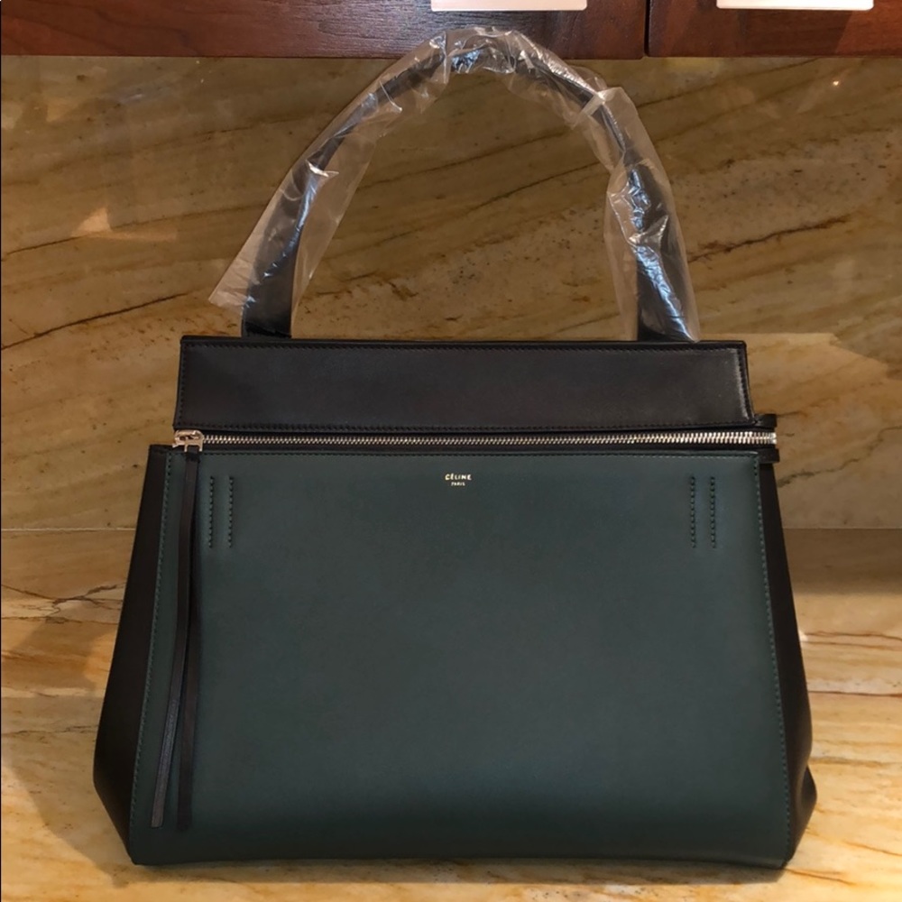 Céline Authentic Edge Bag in Black/Forest Green